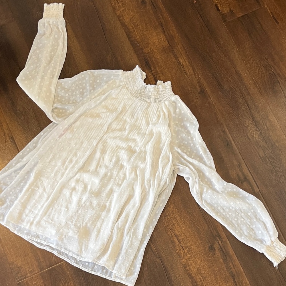 Seraphine White Smocked Polka Dot Maternity Blouse size 4